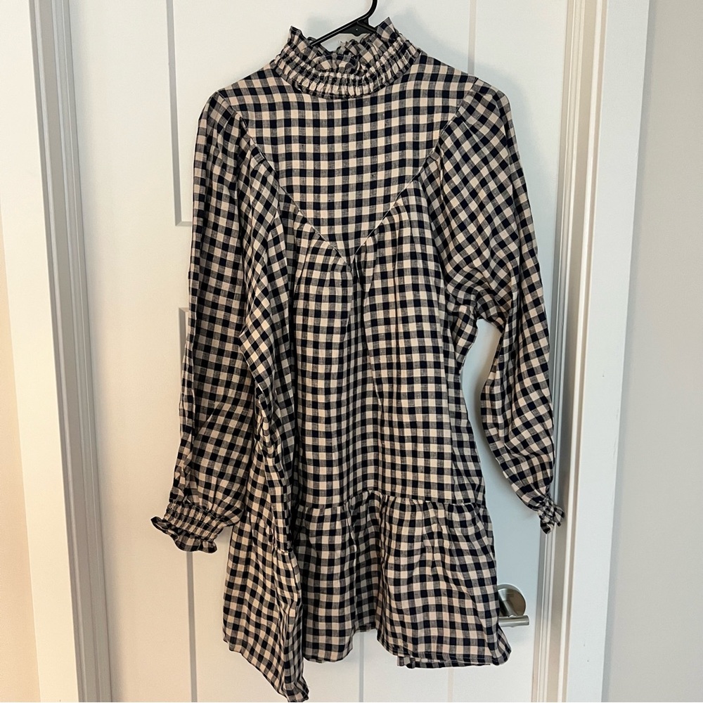 Dissh gingham dress navy and cream size 8 NWT